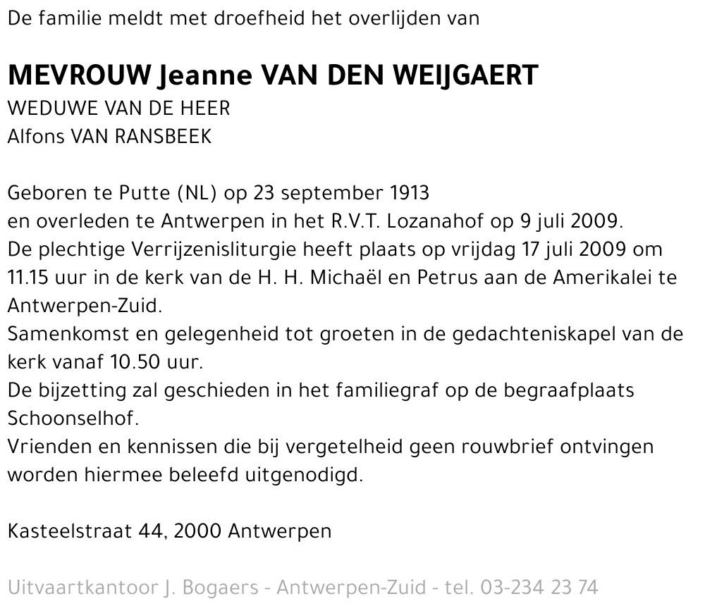 Jeanne VAN DEN WEIJGAERT