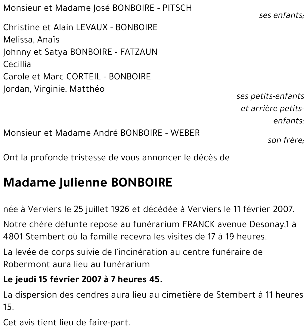 Julienne BONBOIRE