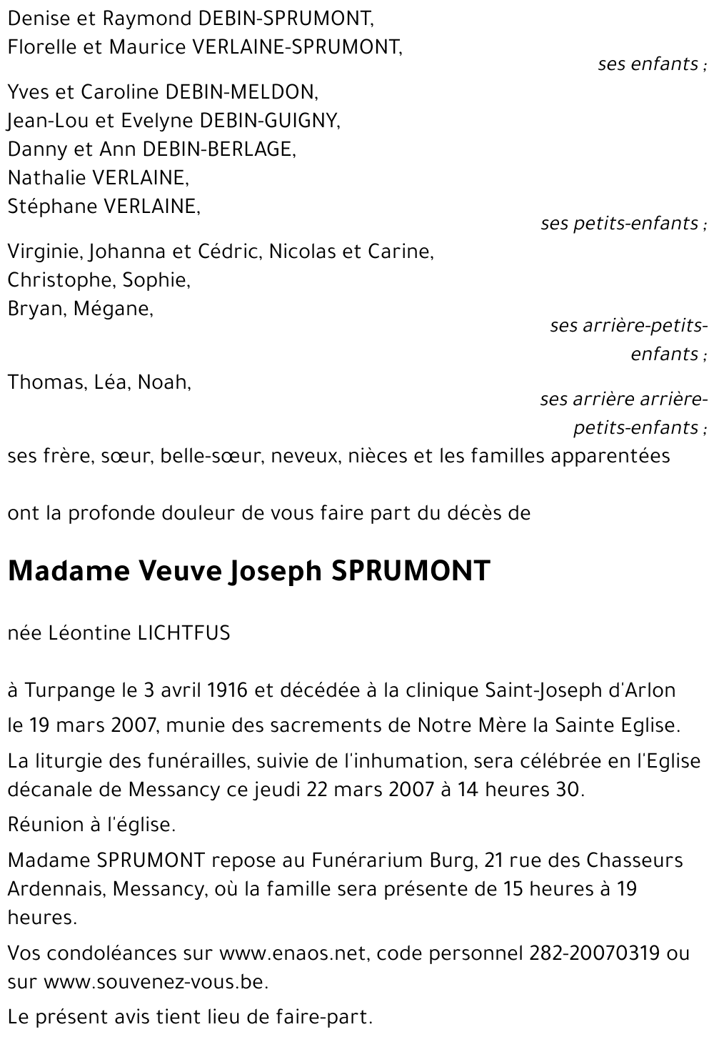 Léontine SPRUMONT-LICHTFUS