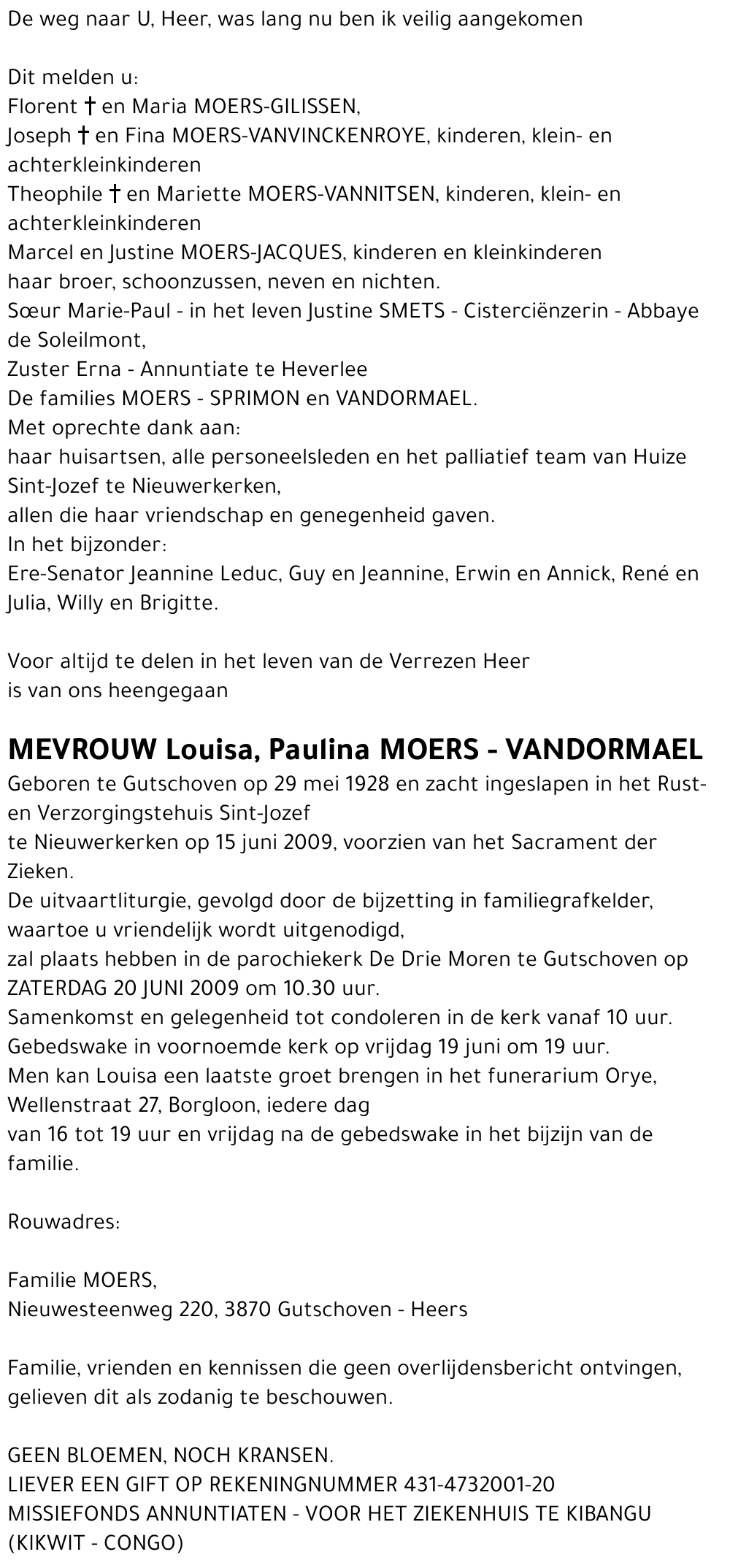 Louisa, Paulina MOERS - VANDORMAEL
