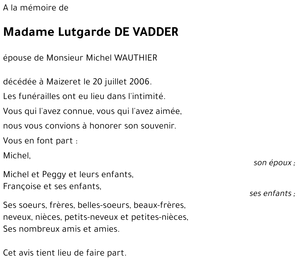 Lutgarde DE VADDER