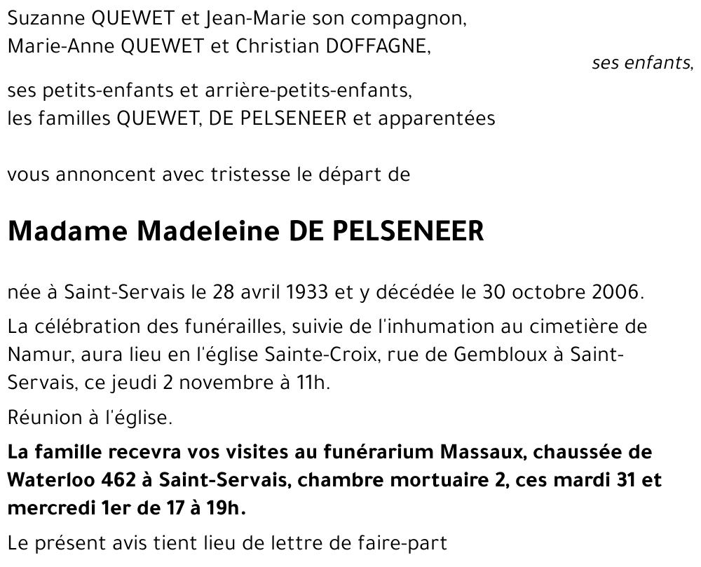 Madeleine DE PELSENEER