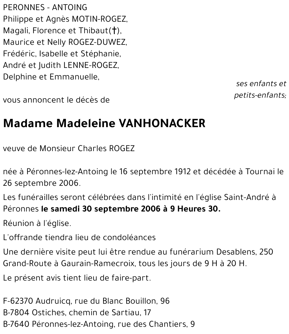 Madeleine VANHONACKER