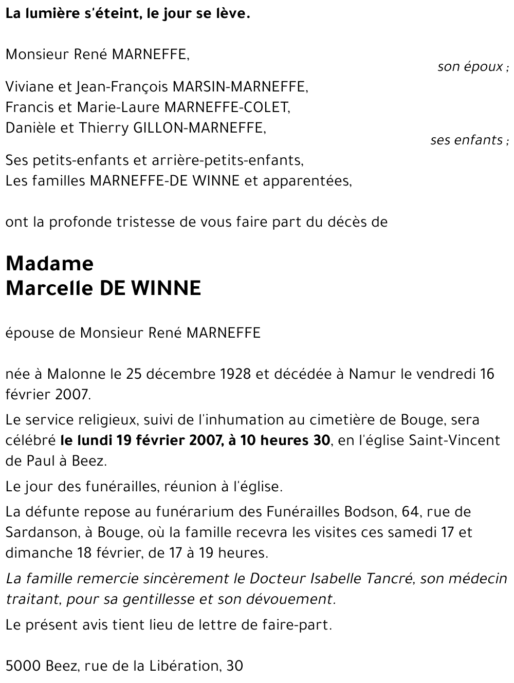 Marcelle DE WINNE