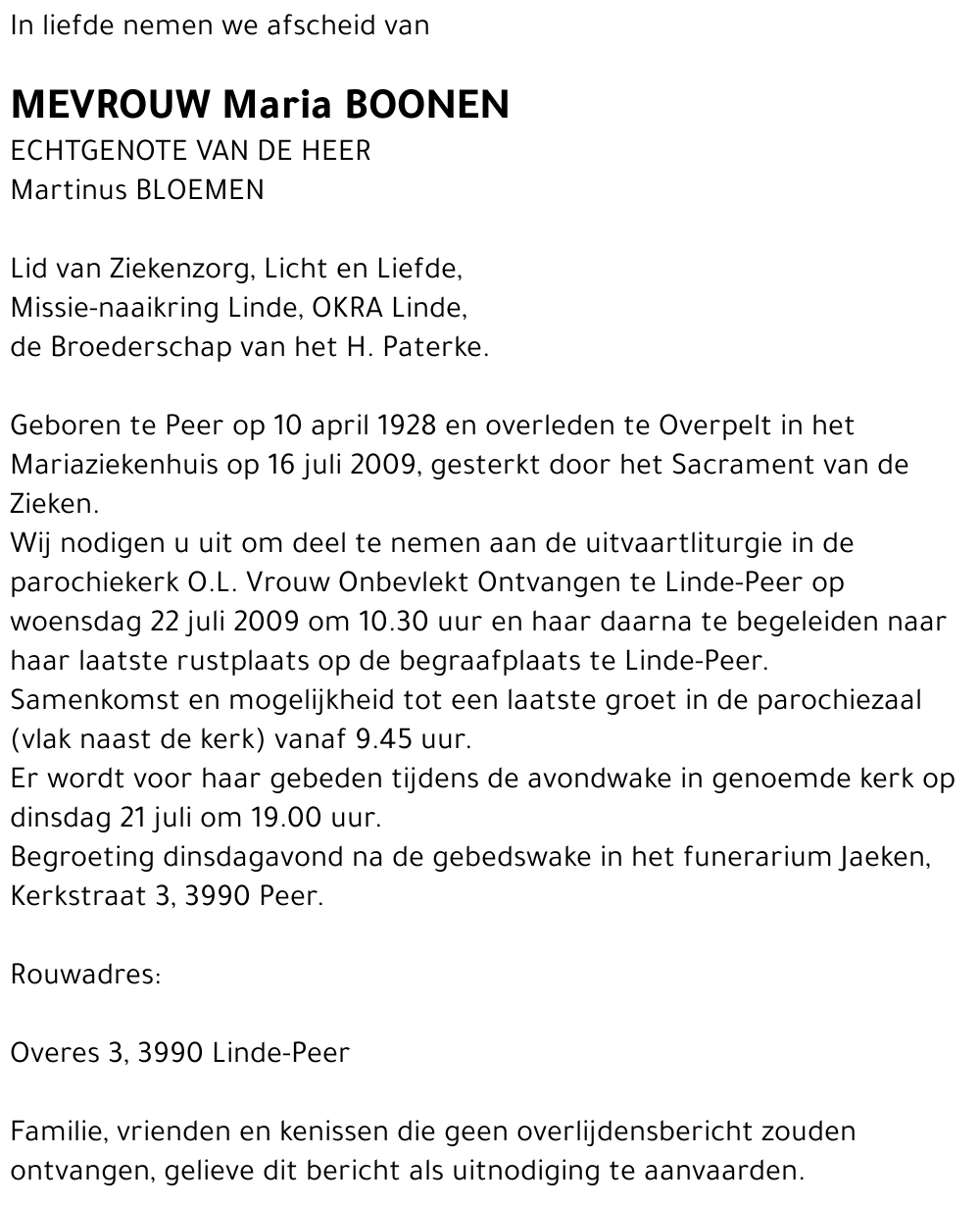 Maria Josephina BOONEN