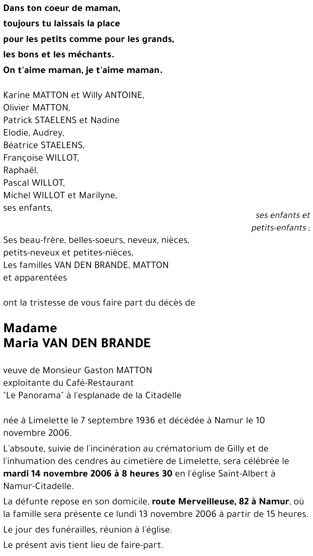 Maria VAN DEN BRANDE