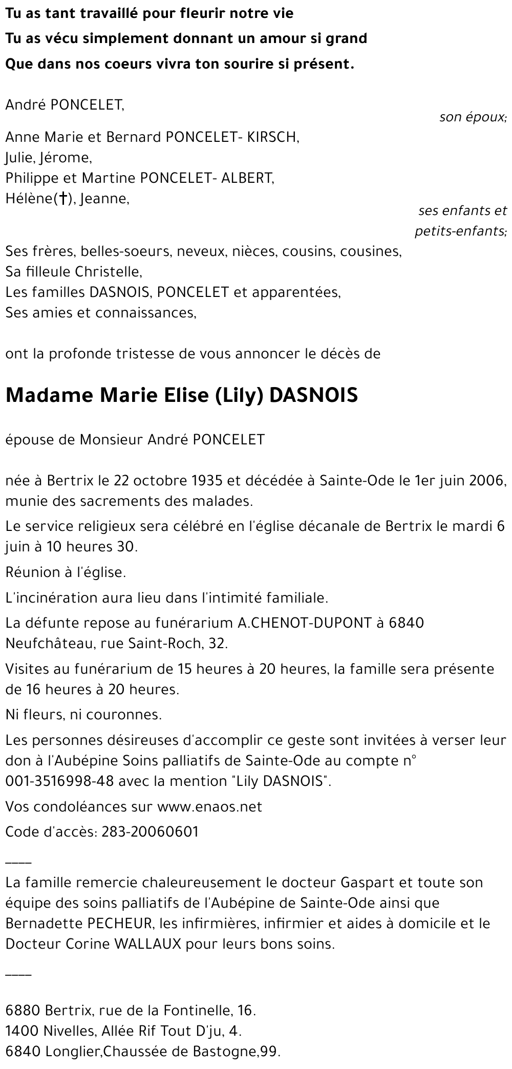 Marie Elise (Lily) DASNOIS