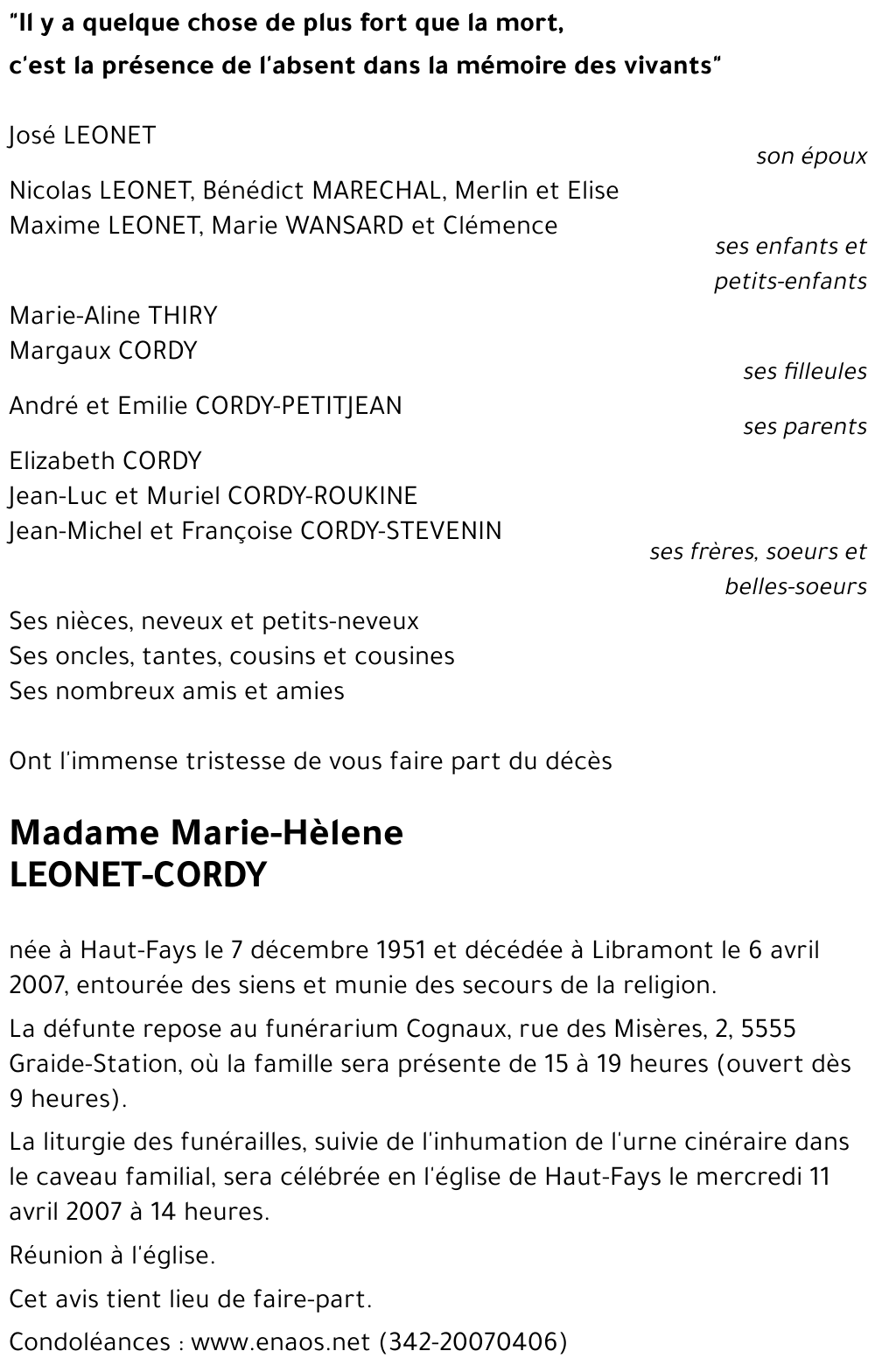 Marie-Hèlene LEONET-CORDY