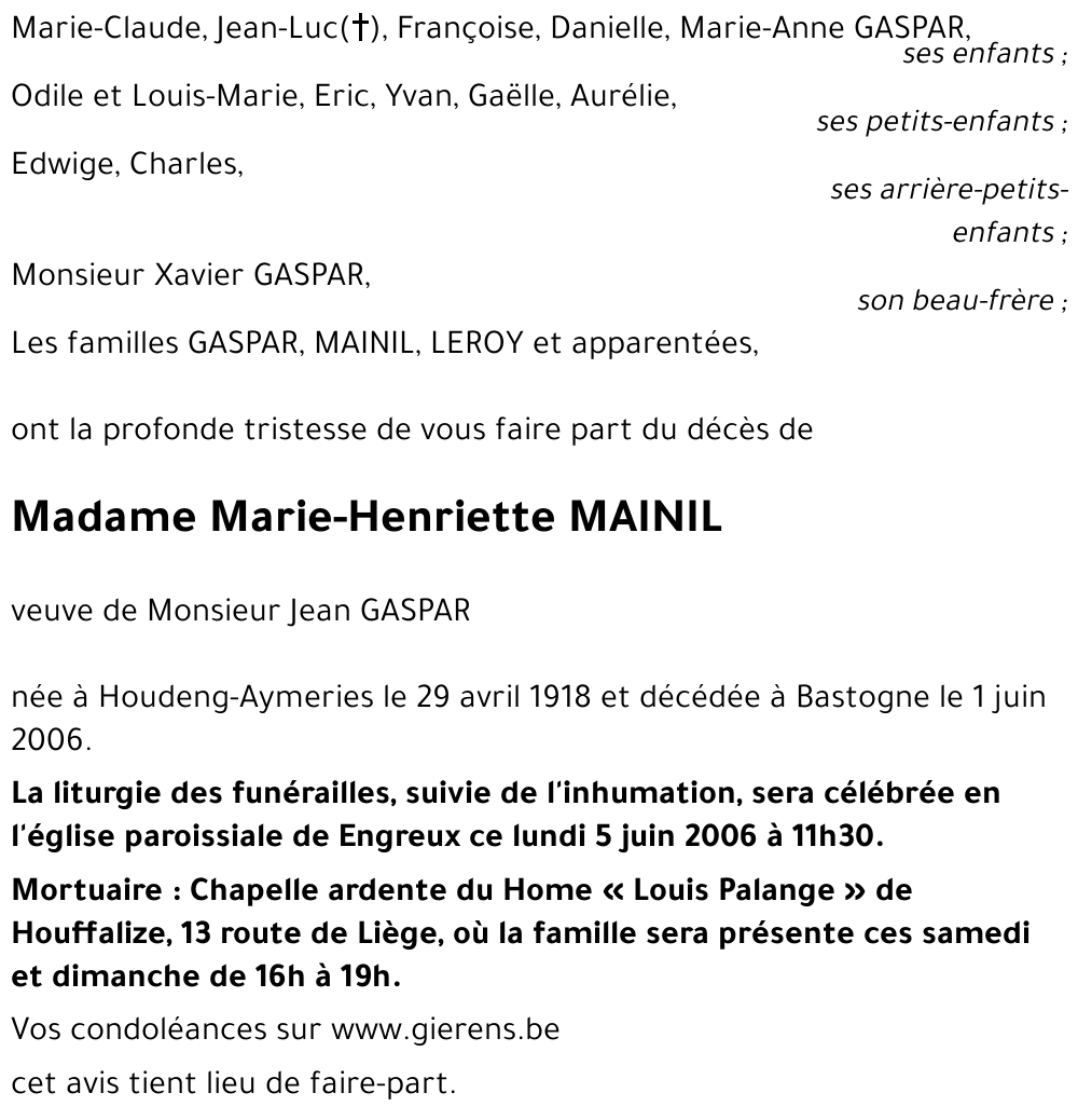 Marie-Henriette MAINIL