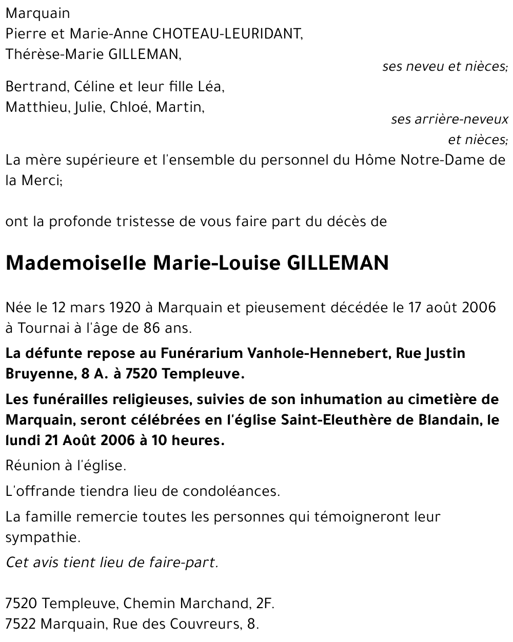 Marie-Louise GILLEMAN