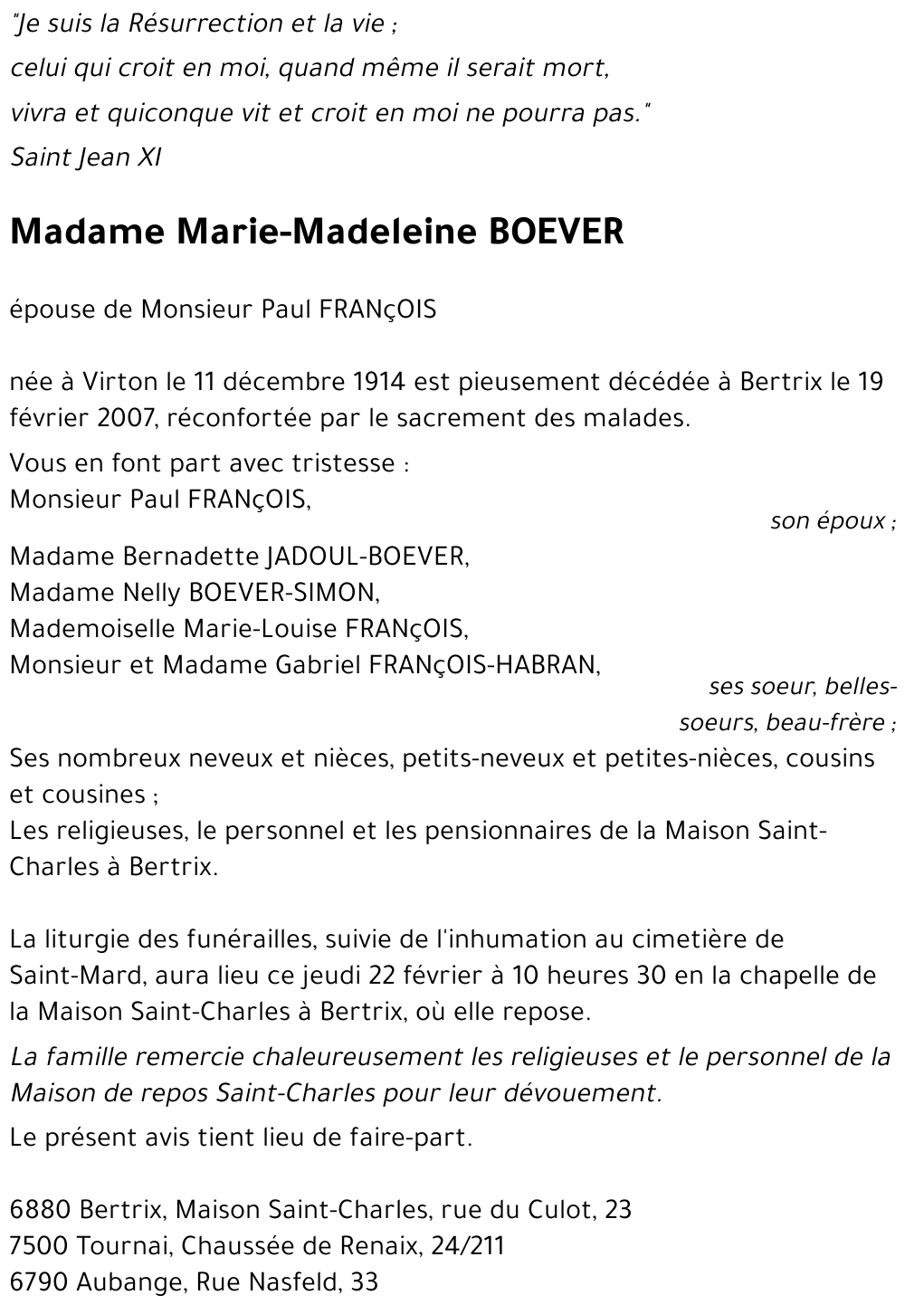 Marie-Madeleine BOEVER