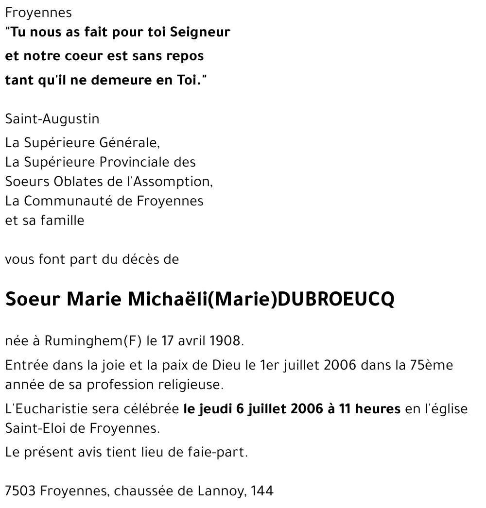 Marie Michaëli(Marie) DUBROEUCQ