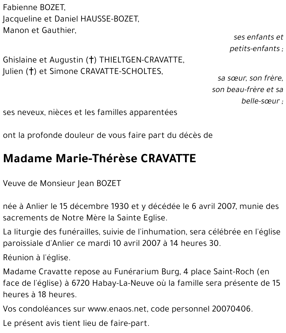 Marie-Thérèse CRAVATTE