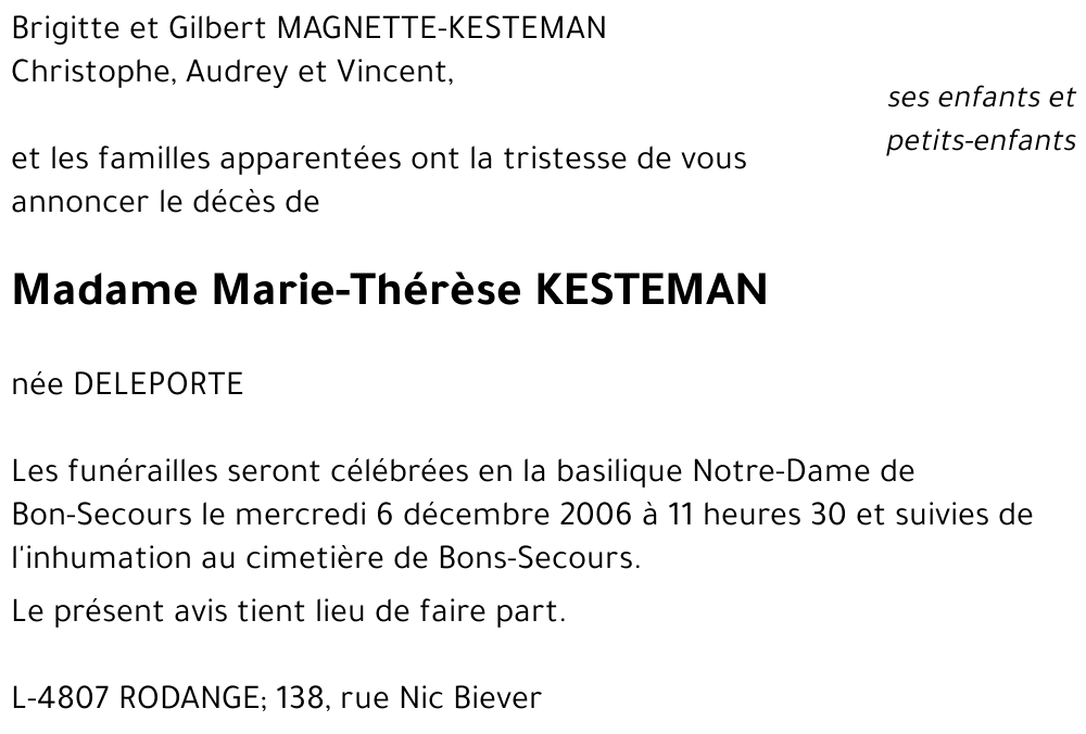 Marie-Thérèse KESTEMAN