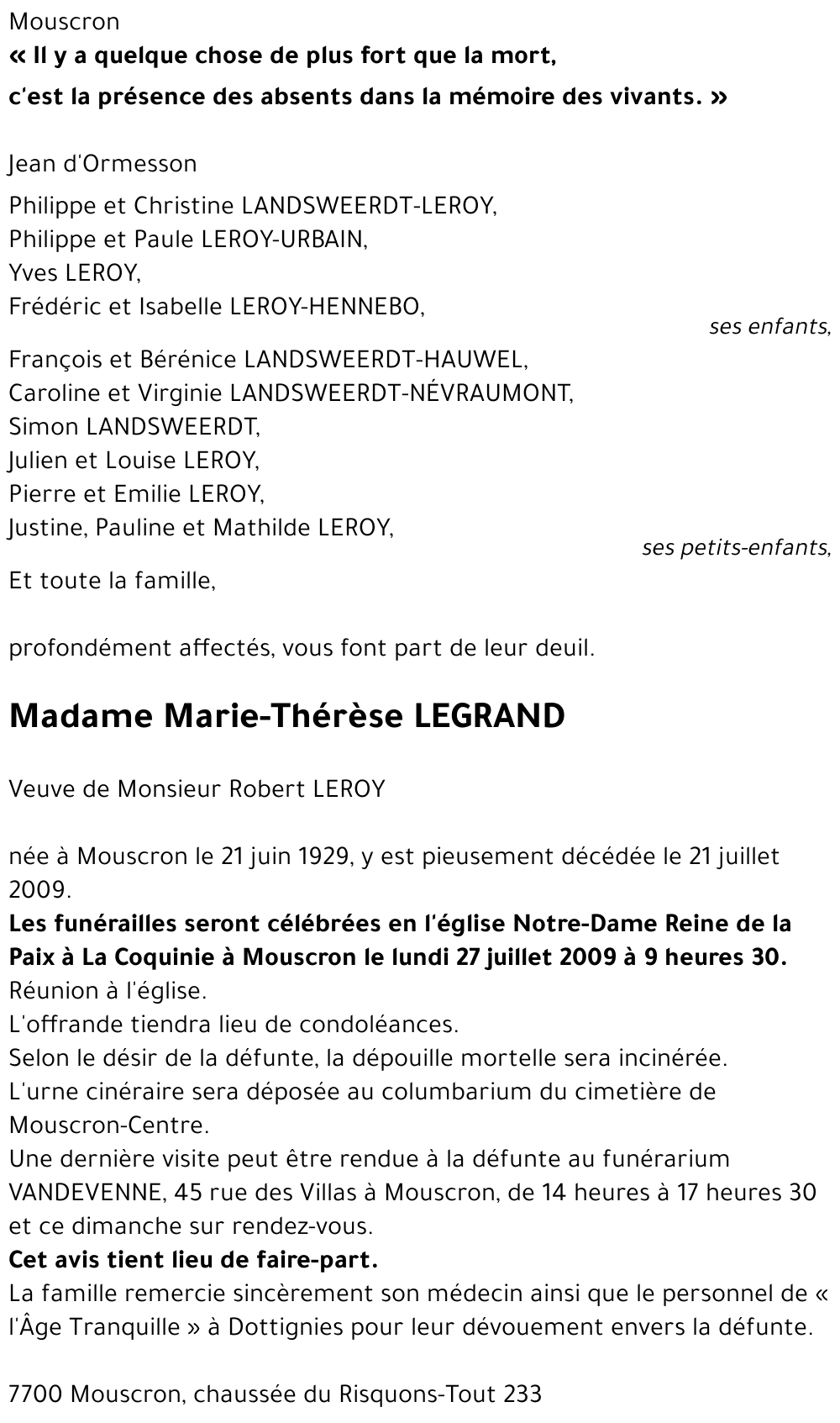 Marie-Thérèse LEGRAND