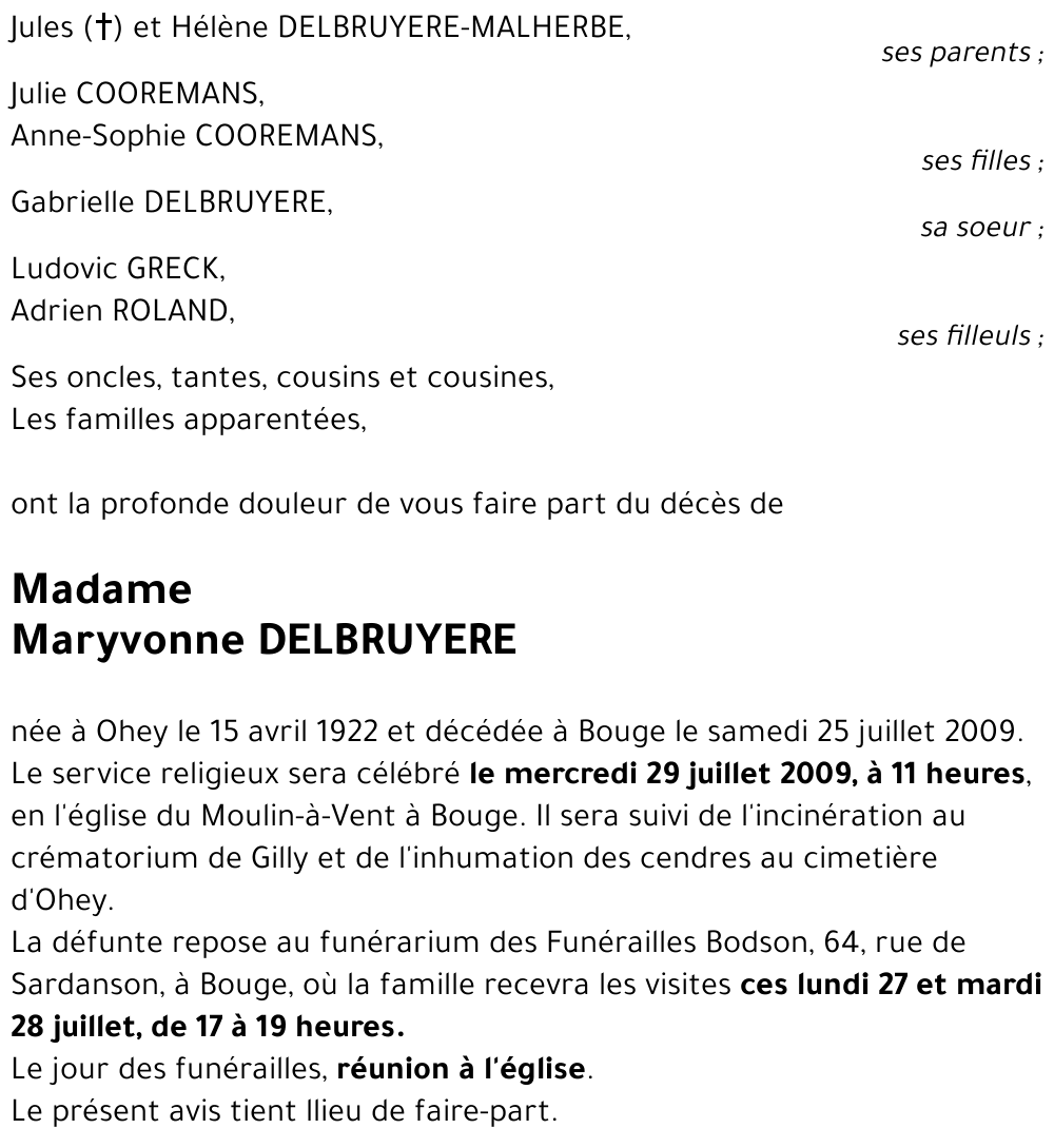 Maryvonne DELBRUYERE