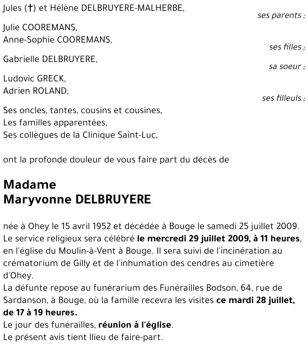 Maryvonne DELBRUYERE
