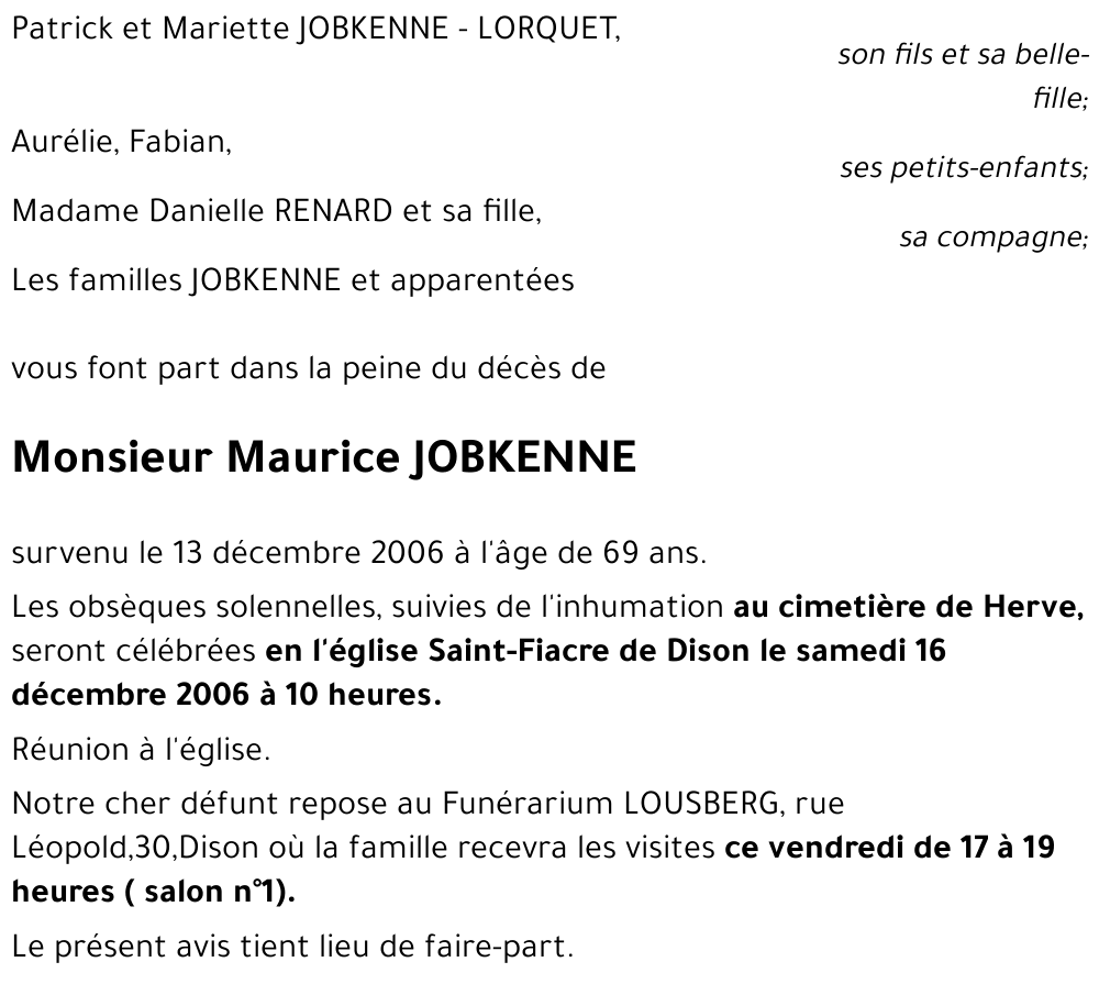 Maurice JOBKENNE