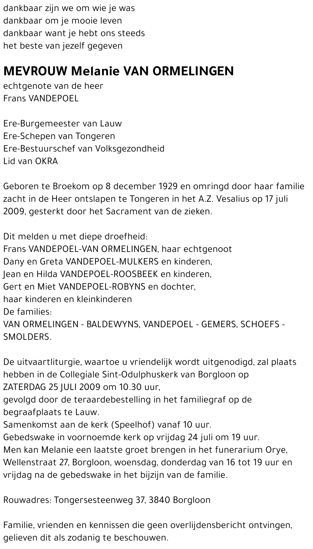 Melanie VAN ORMELINGEN