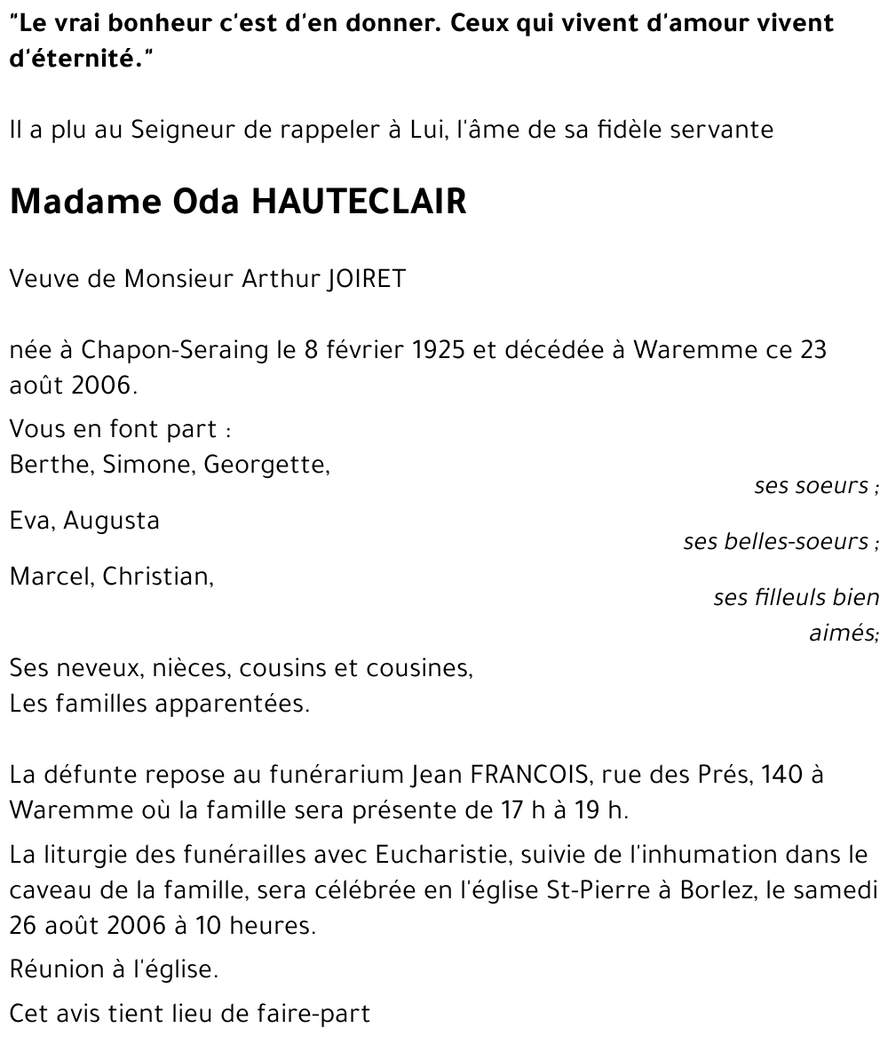 Oda HAUTECLAIR