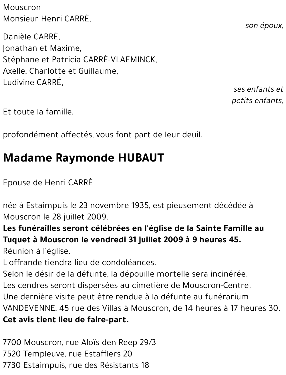 Raymonde HUBAUT