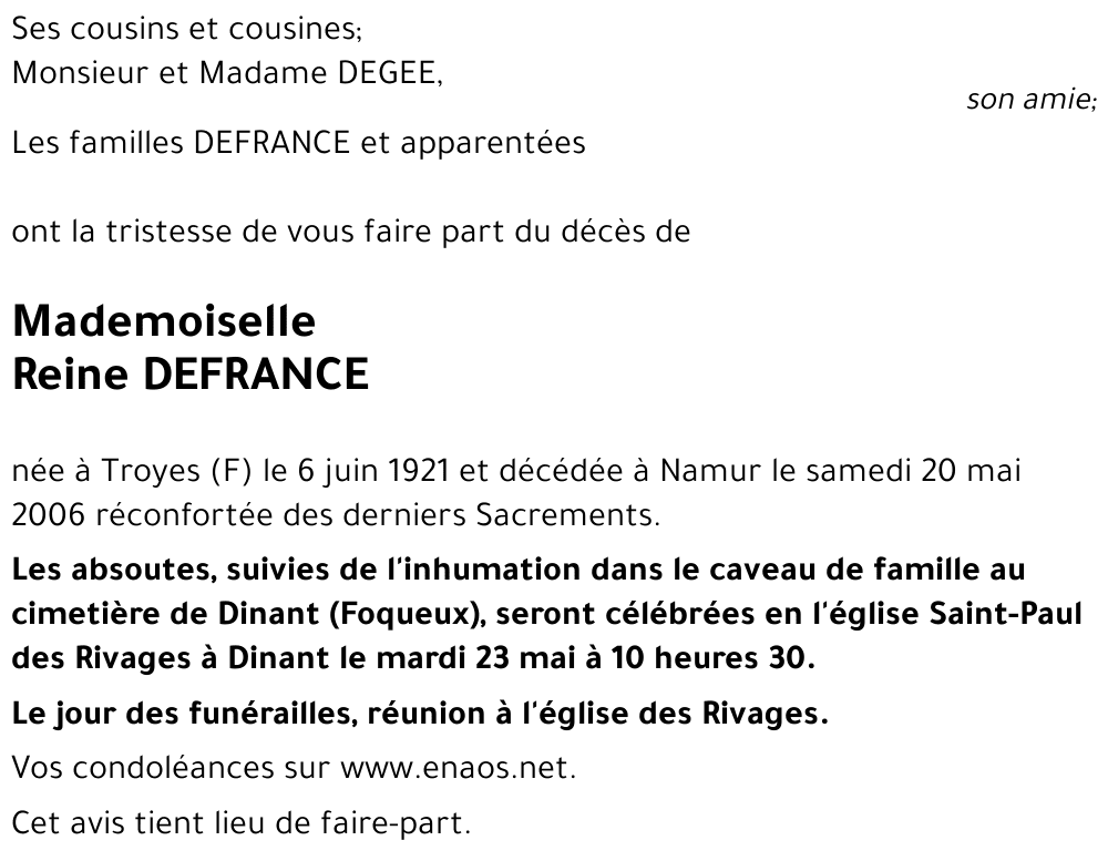 Reine DEFRANCE