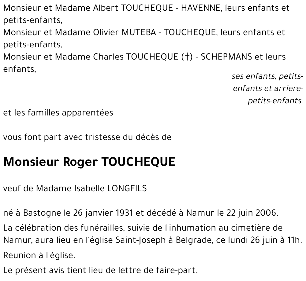 Roger TOUCHEQUE