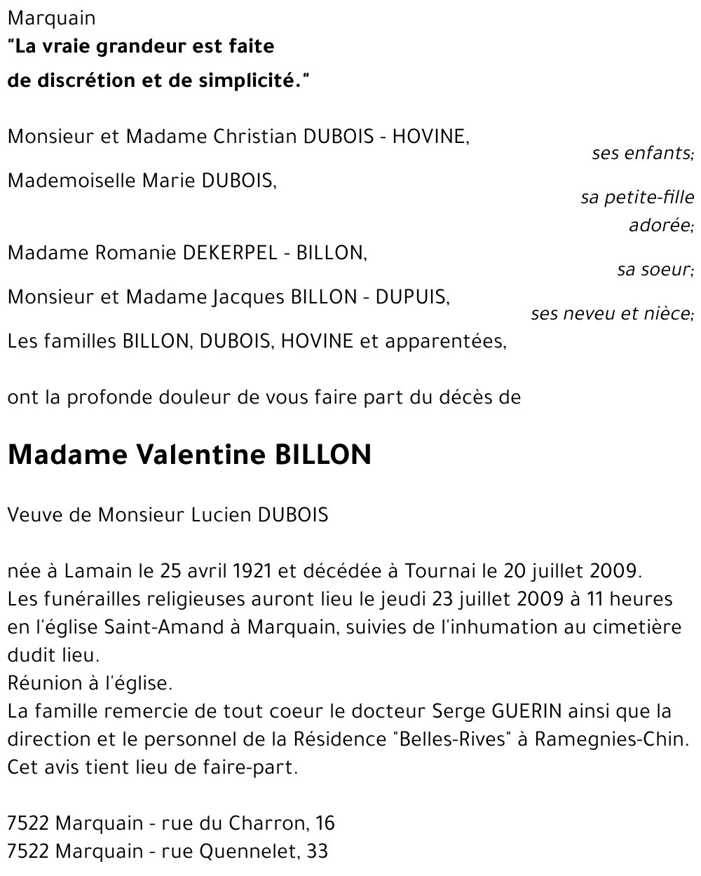 Valentine BILLON