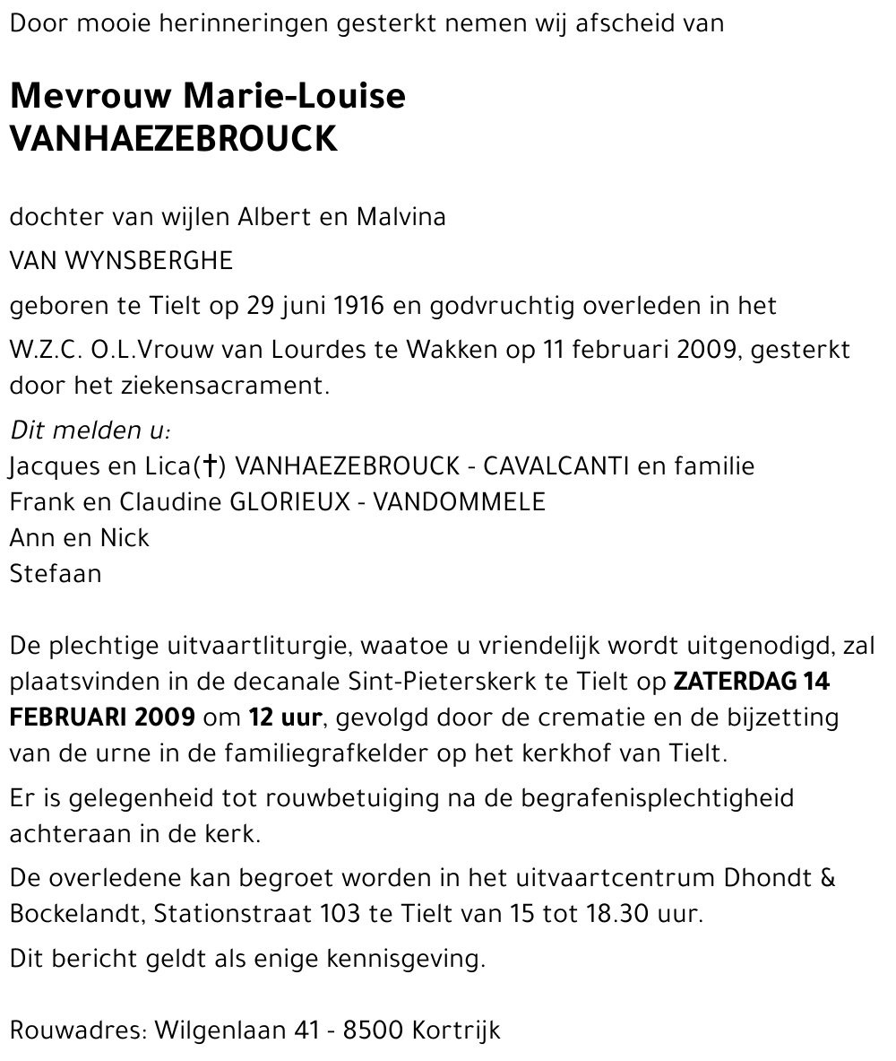 Vanhaezebrouck Marie-Louise