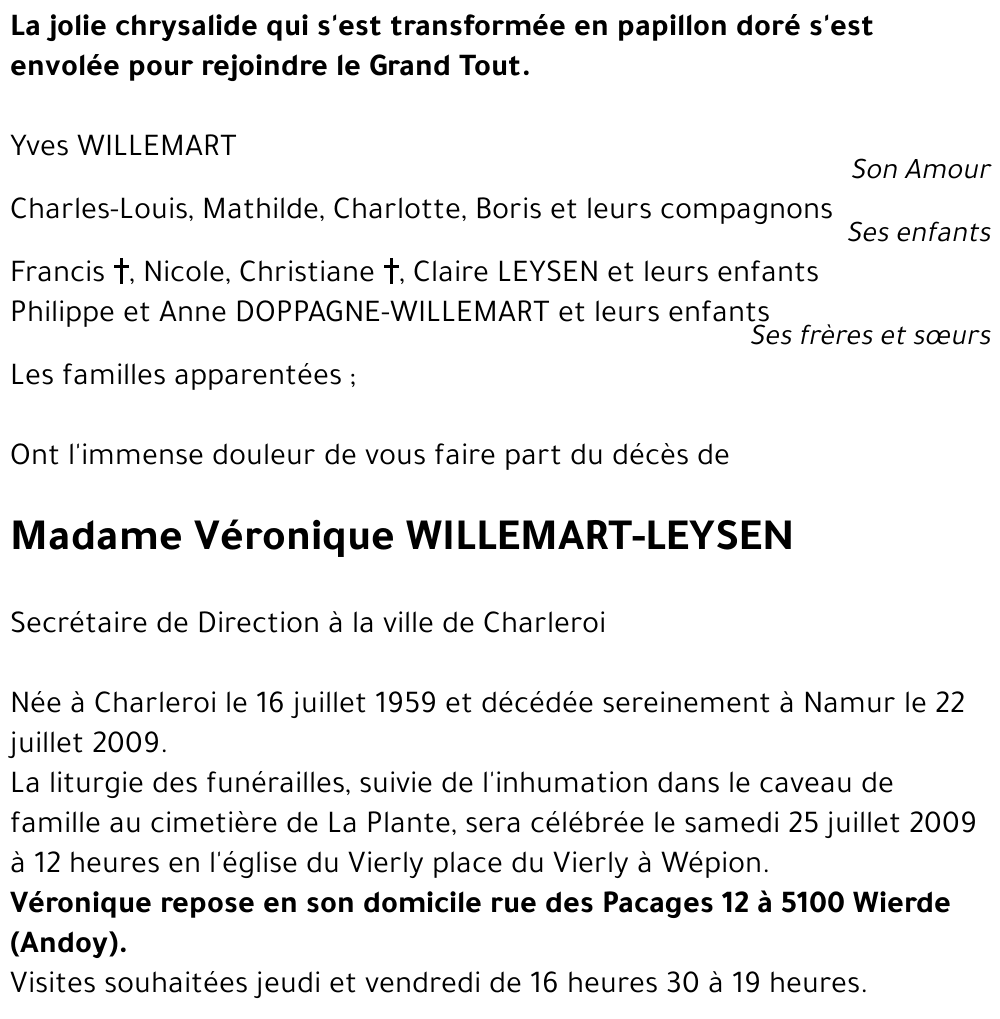 Véronique WILLEMART-LEYSEN