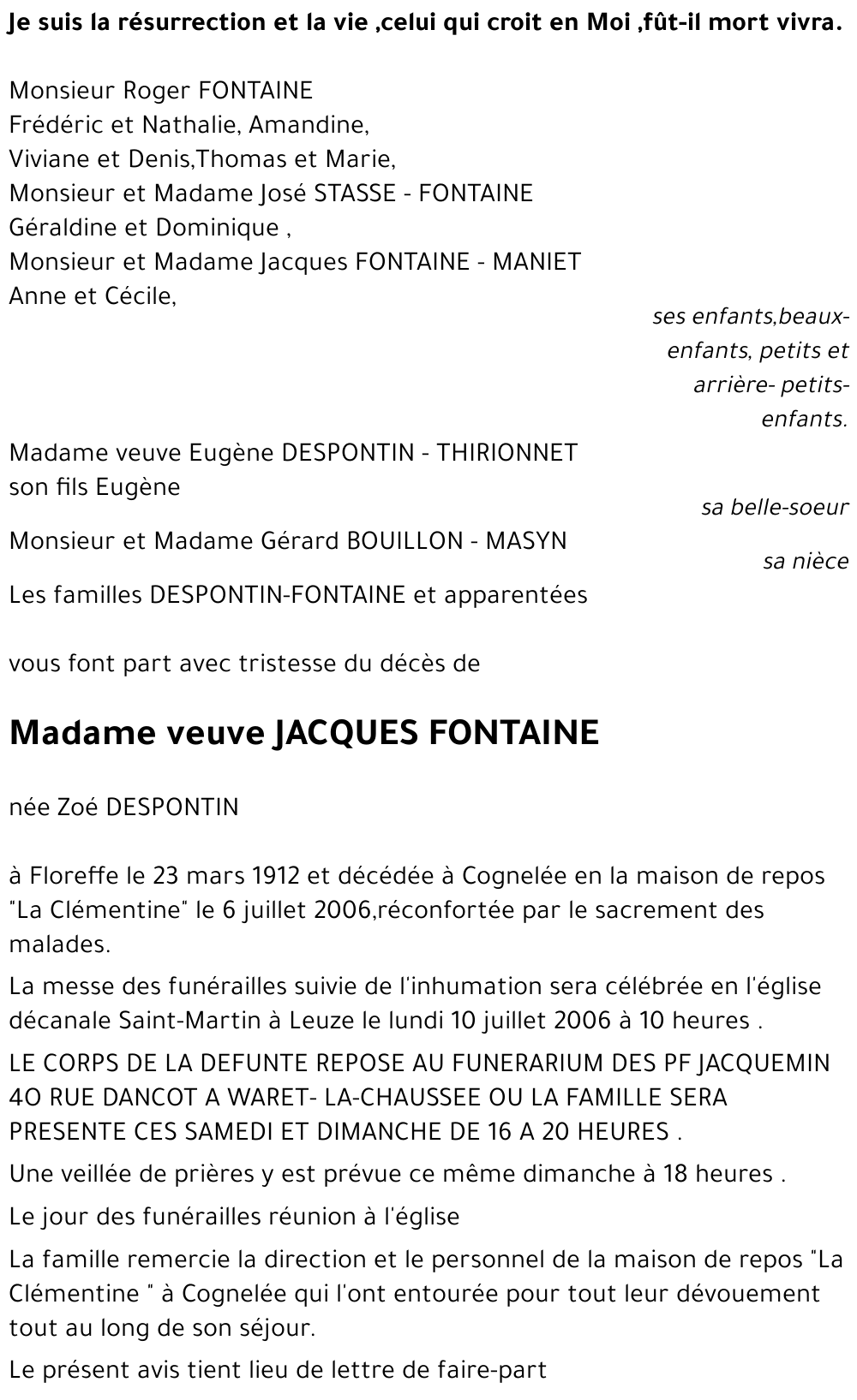 veuve JACQUES  FONTAINE 