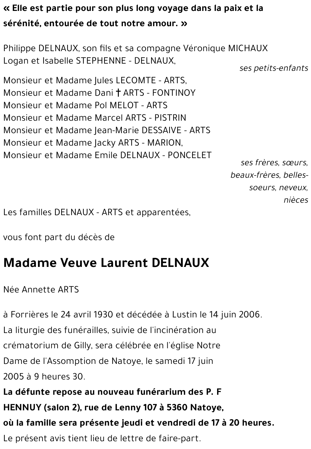 Veuve Laurent DELNAUX