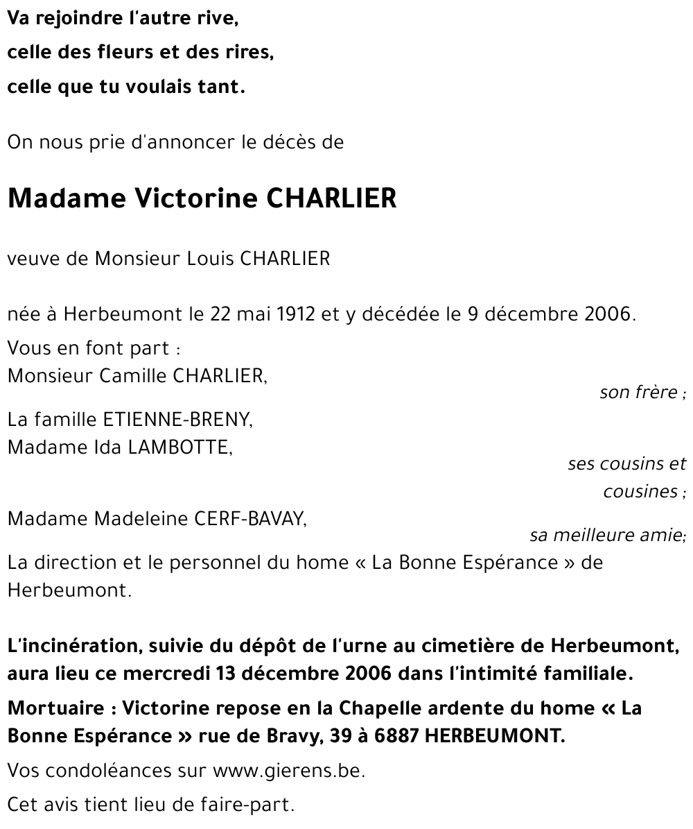 Victorine CHARLIER