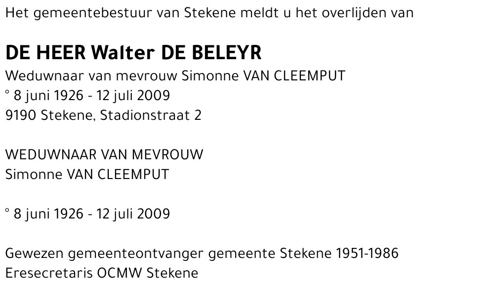 Walter DE BELEYR