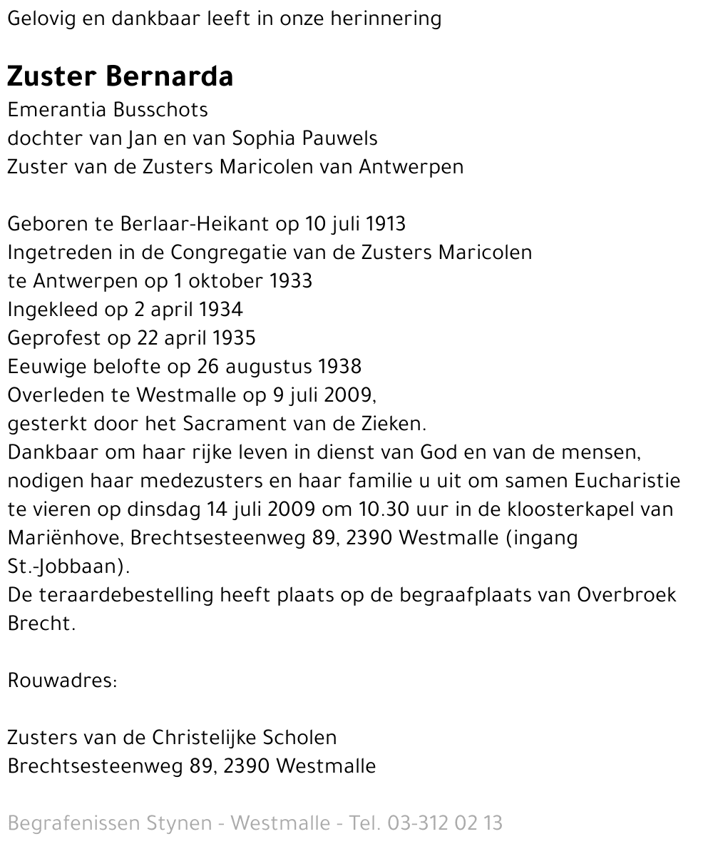 Zuster Bernarda Emerantia Busschots