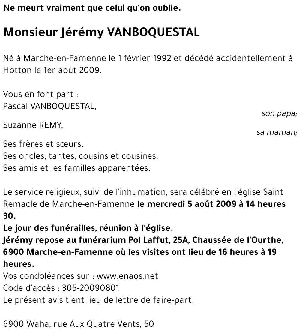 Jérémy VANBOQUESTAL