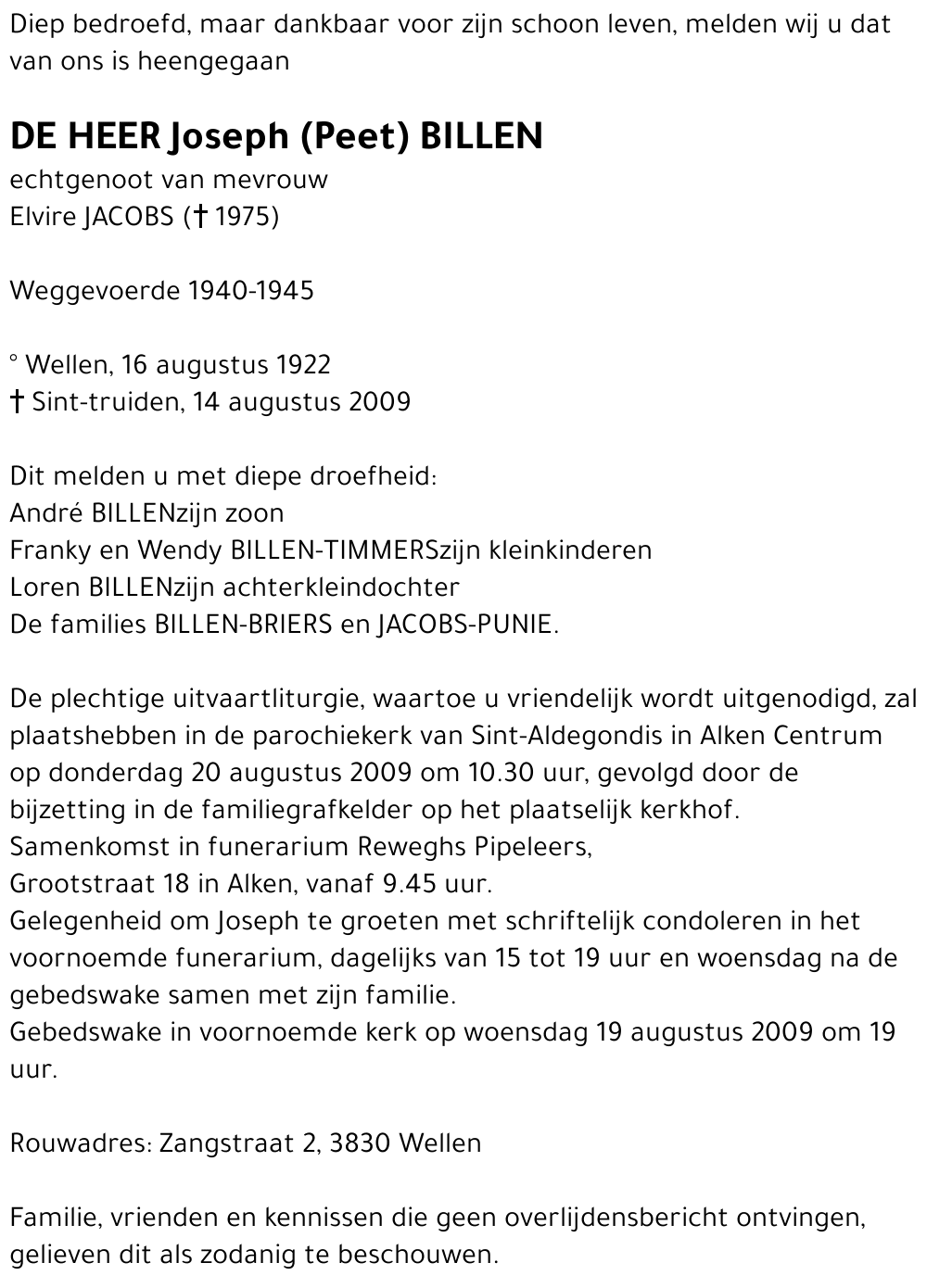 Joseph (Peet) Billen