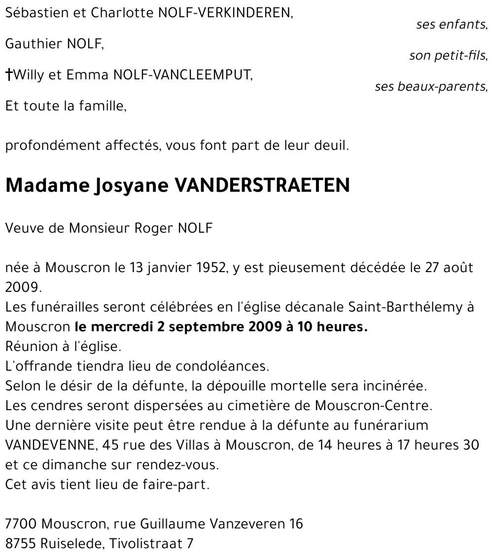 Josyane VANDERSTRAETEN