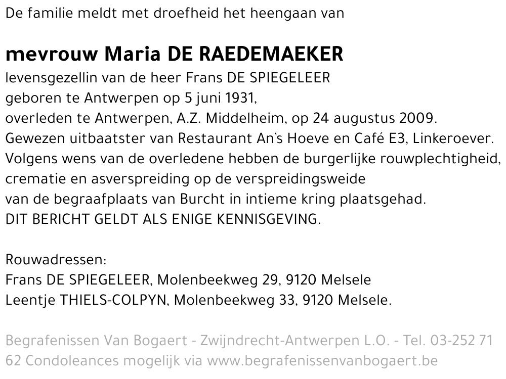 Maria De Raedemaeker