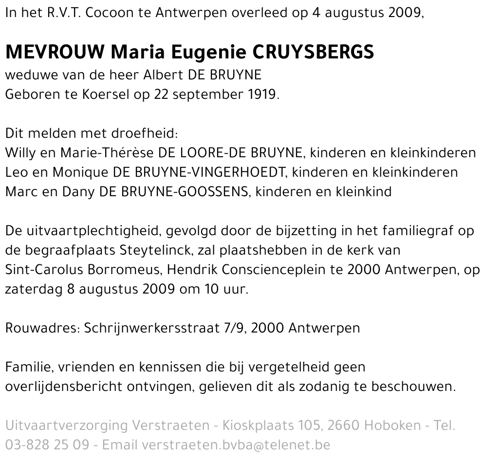 Maria Eugenie CRUYSBERGS
