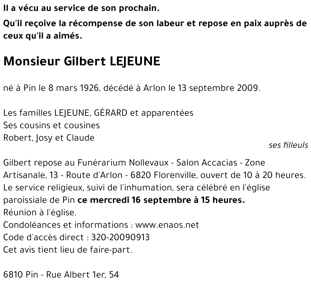 Gilbert LEJEUNE
