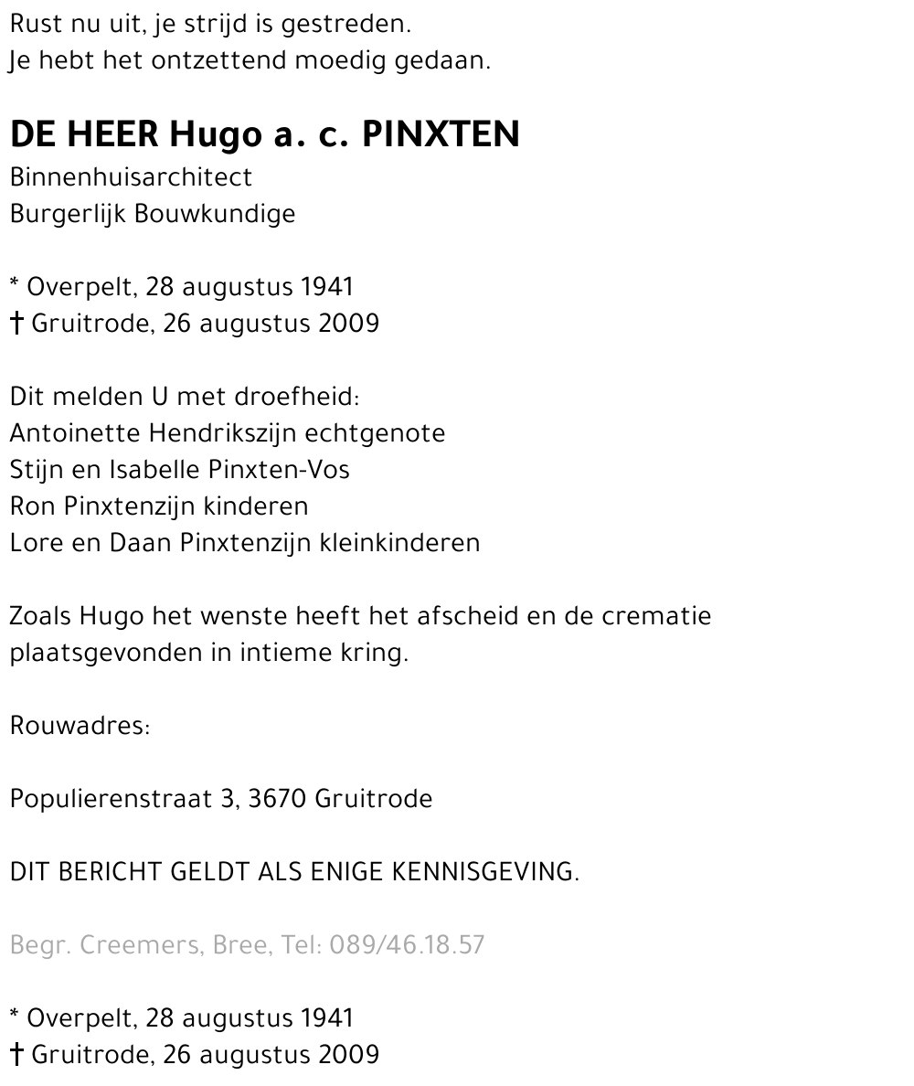 Hugo a. c. Pinxten