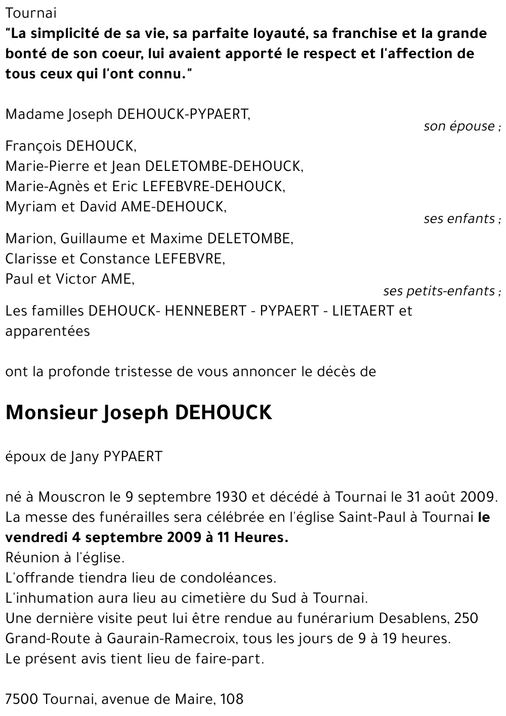 Joseph DEHOUCK