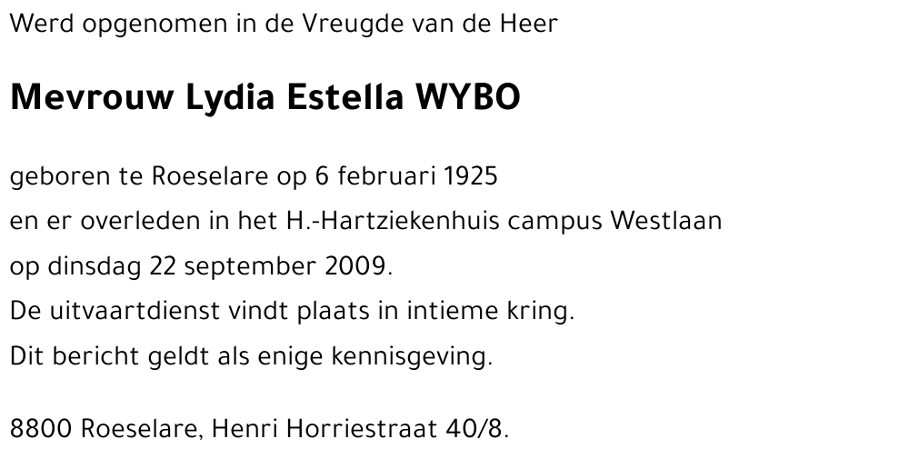 Lydia Estella WYBO