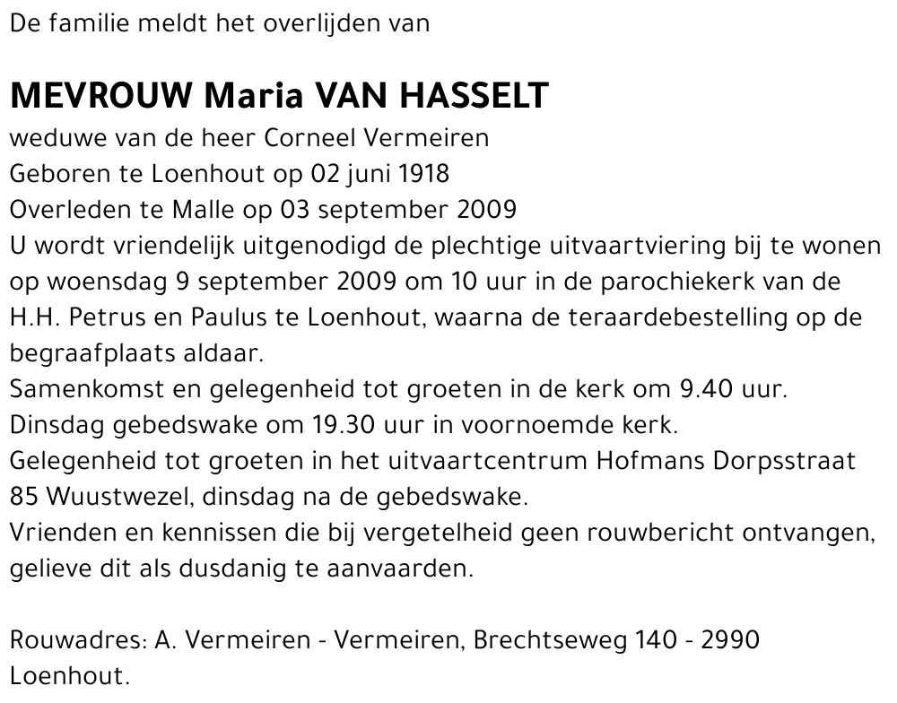 Maria Van Hasselt