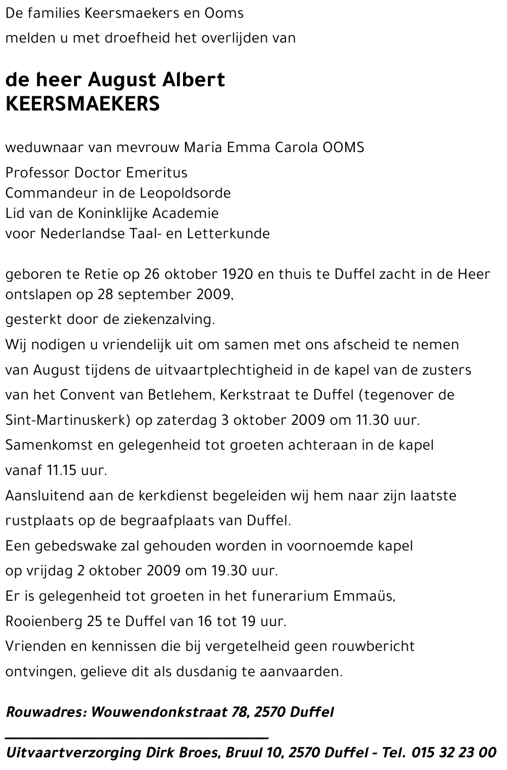 August Albert KEERSMAEKERS