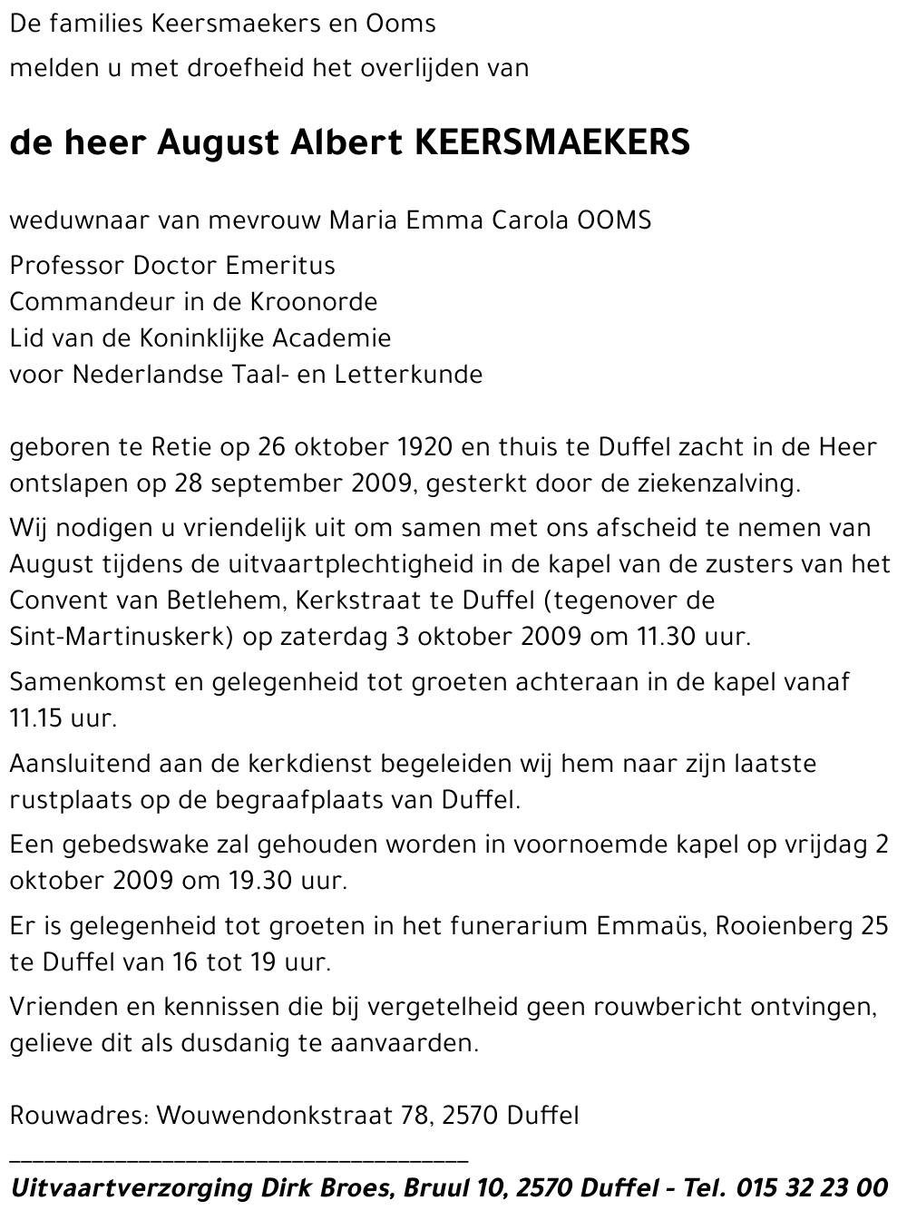 August Albert KEERSMAEKERS