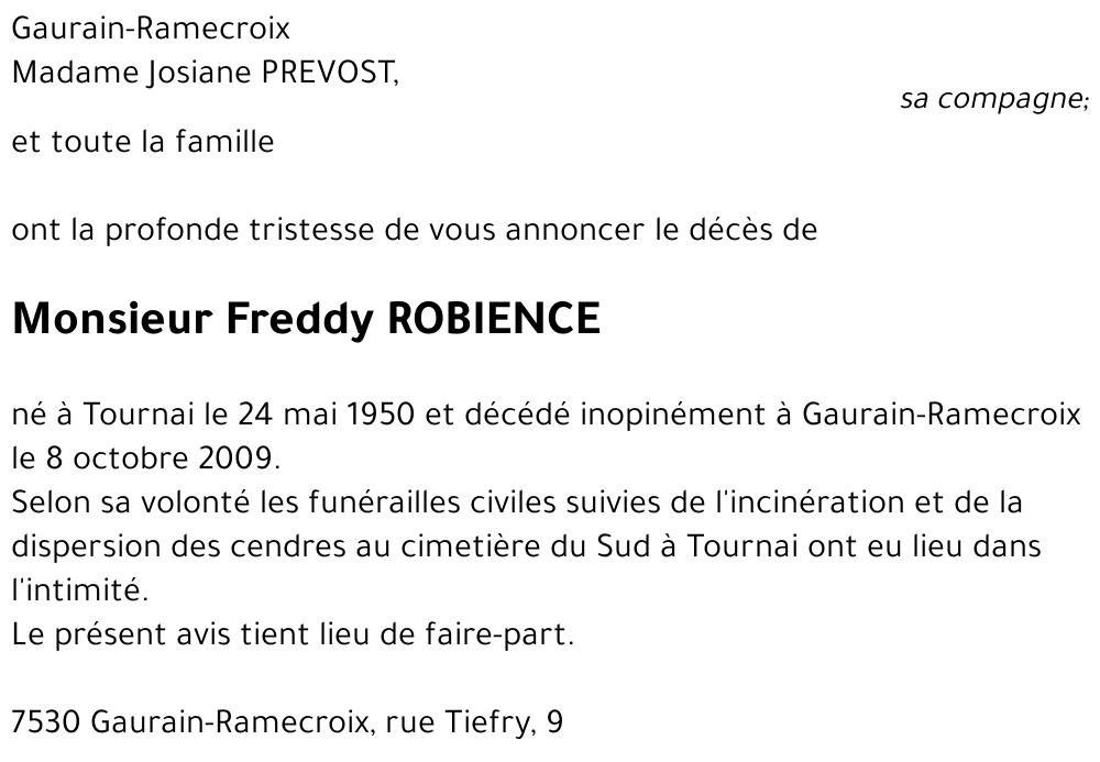Freddy ROBIENCE