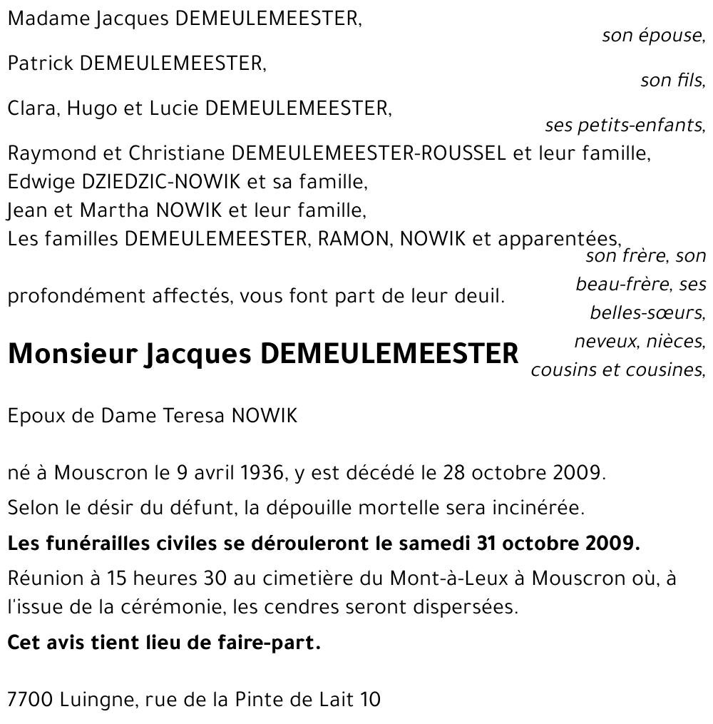 Jacques DEMEULEMEESTER