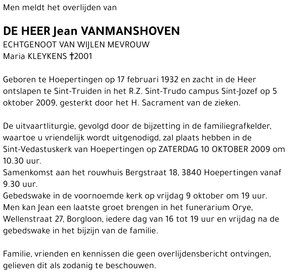 Jean VANMANSHOVEN